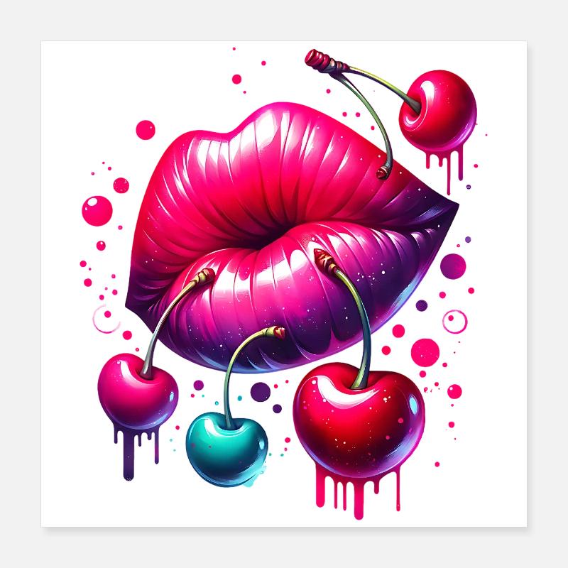 Lippen mit Kirschen Poster 40x40 cm