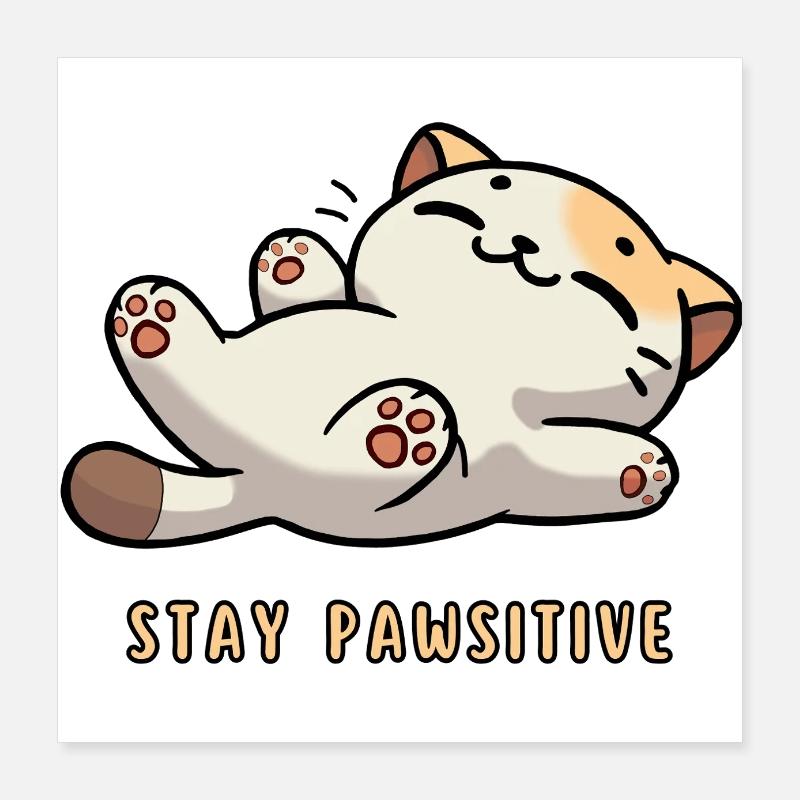 Stay Pawsitive - Chat mignon avec dicton Poster 40 x 40 cm