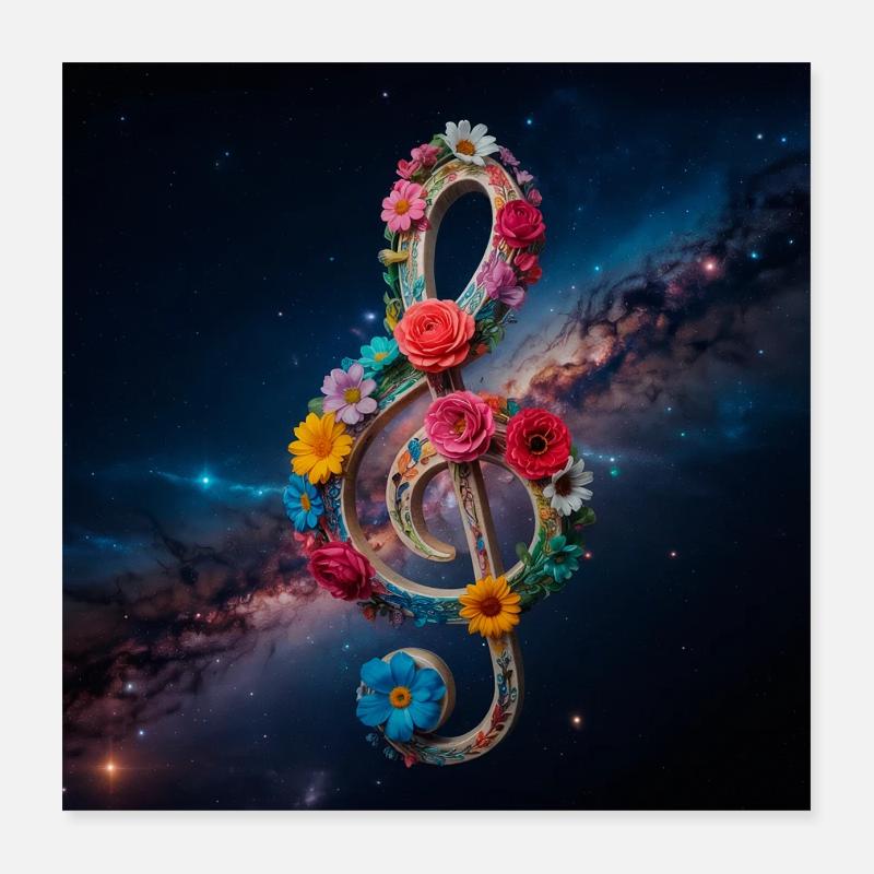 Clef de fleurs dans l’espace Poster 40 x 40 cm