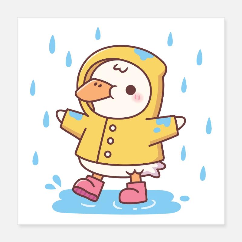 Cute Ducky In Yellow Raincoat Poster 16" x 16" (40x40 cm)