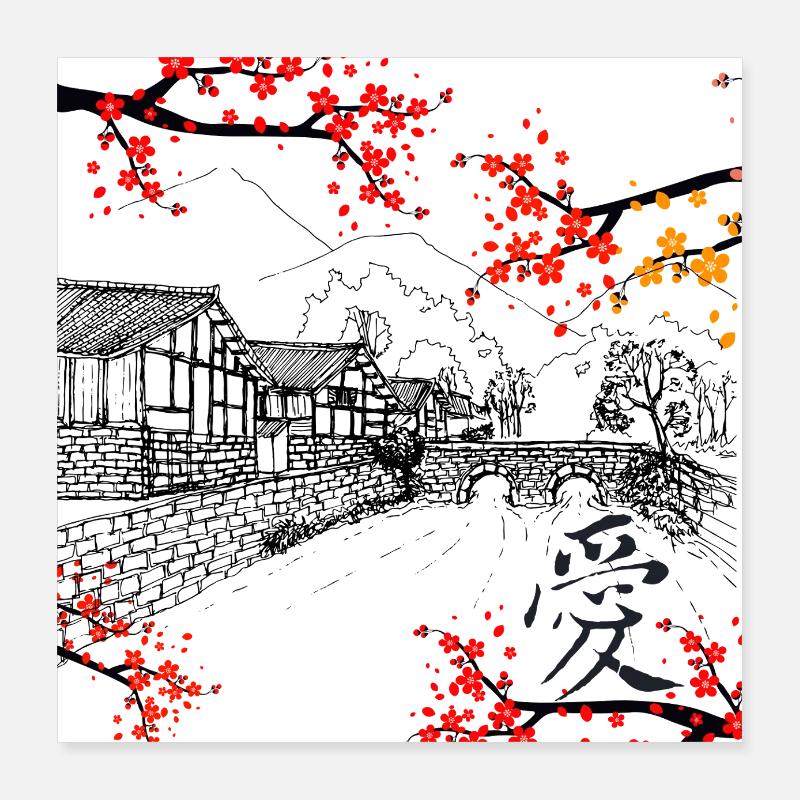 Caractère d’amour chinois, 爱, art traditionnel chinois Poster 40 x 40 cm