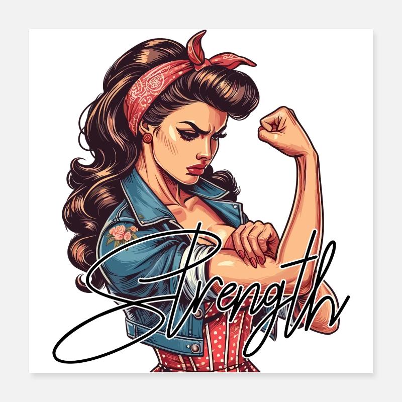 Strength Strong Woman Rockabilly Gift Poster 16" x 16" (40x40 cm)