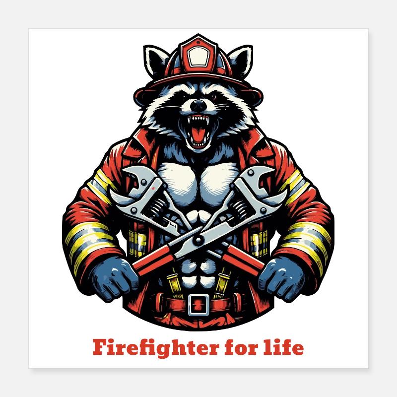 Pompiers raton laveur Poster 40 x 40 cm
