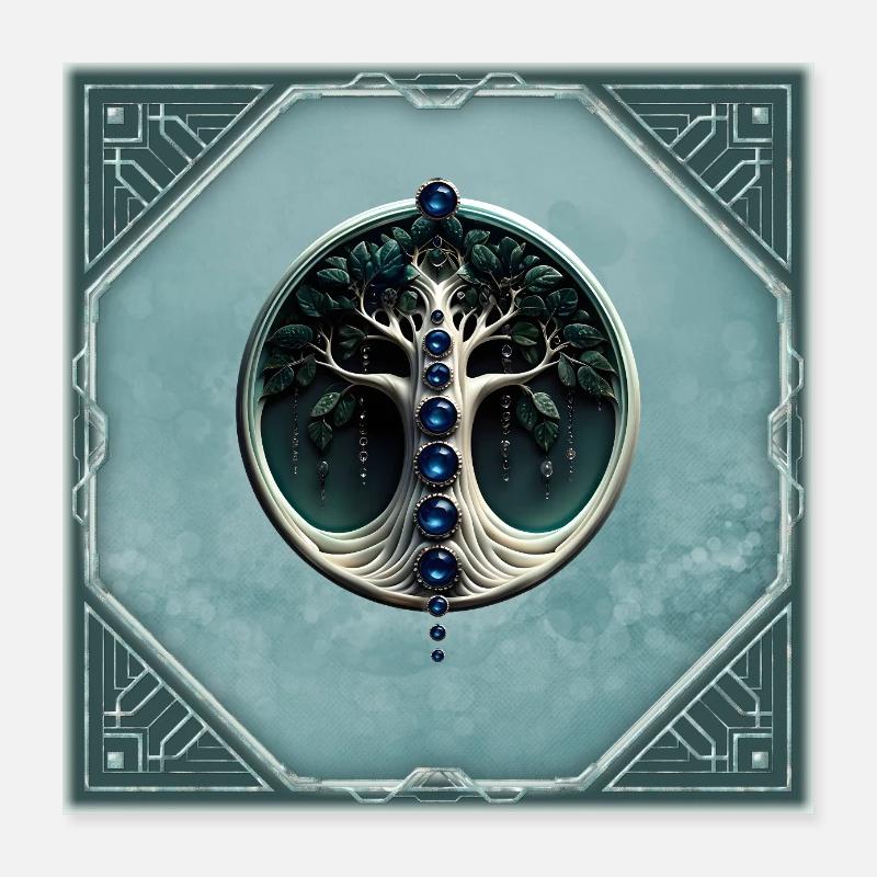 Teal Harmony, Mystischer Baum des Lebens Poster 40x40 cm