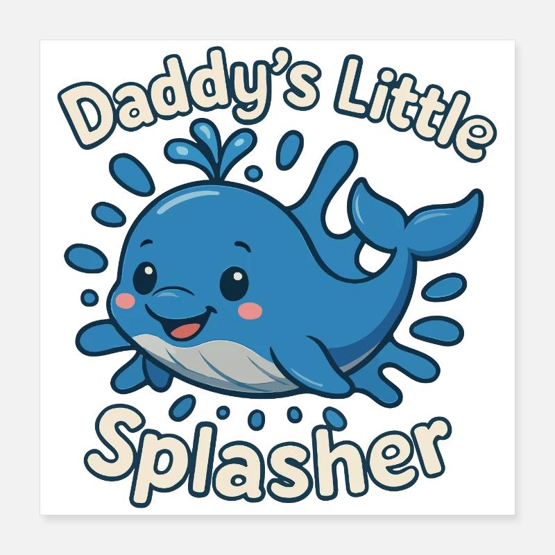 Papa petit éclaboussure mignon bébé baleine Poster 40 x 40 cm