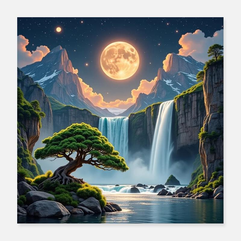 Harmonious Night - Poster 40x40 cm - Weiß