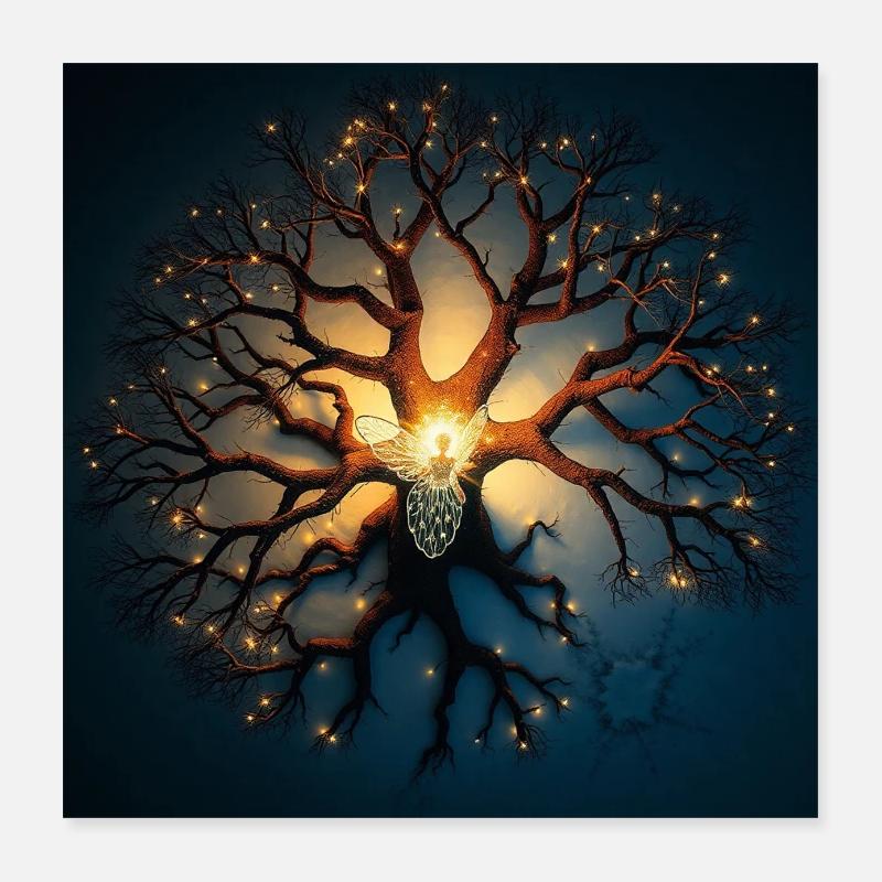A creative light art piece featuring an overhea Poster 16" x 16" (40x40 cm)