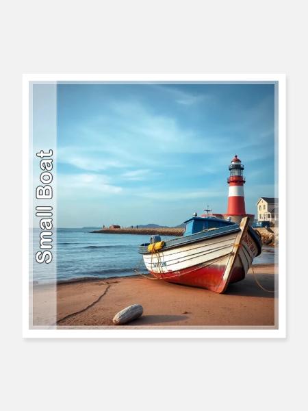 Kleines Fischerboot - Poster 40x40 cm - Weiß