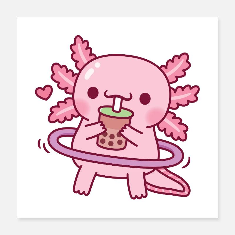 Cute Axolotl Drinking Boba Tea While Hooping Poster 16" x 16" (40x40 cm)
