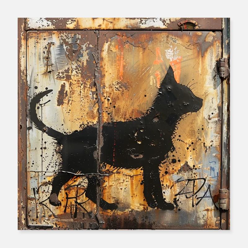Graffiti Young Cat Silhouette Rust Metal Urban Poster 16" x 16" (40x40 cm)