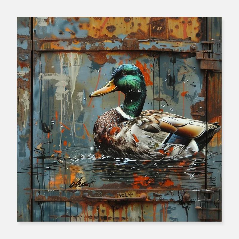 Graffiti Duck Rust Metal Container Door Poster 16" x 16" (40x40 cm)