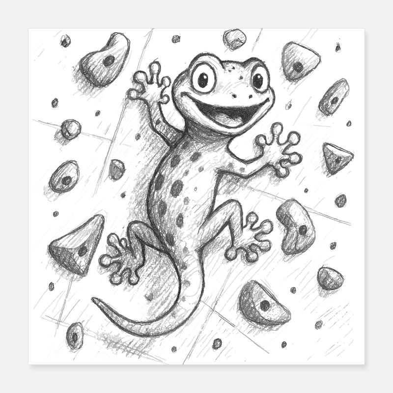 Bloc Gecko Lézard Escalade Dessin Cadeau Poster 40 x 40 cm