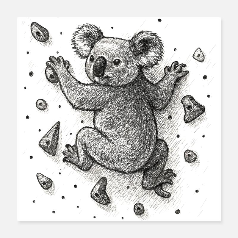 Bouldering Koala Bear Climbing Drawing Gift Poster 16" x 16" (40x40 cm)