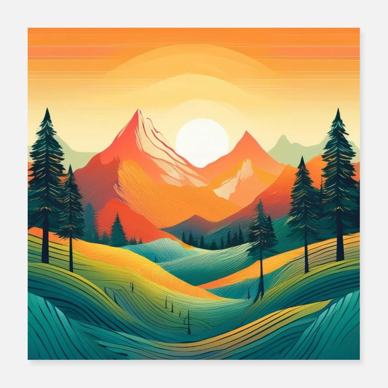 Artistic Mountain Sunset: Bold Nature Design Poster 16" x 16" (40x40 cm)