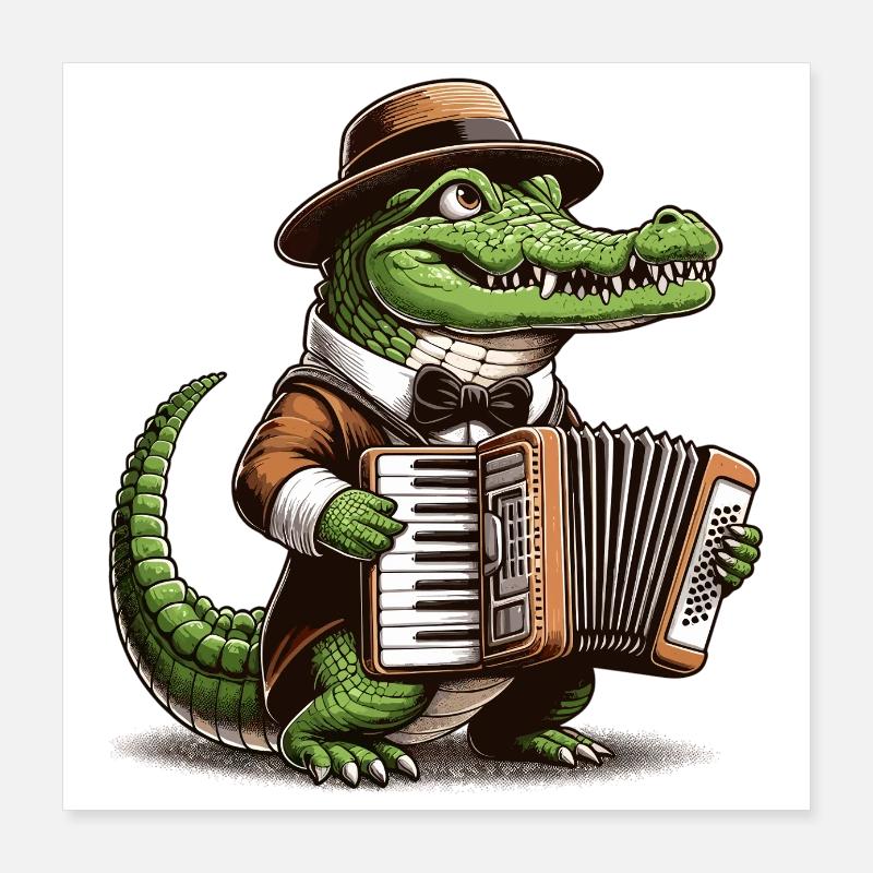 Crocodile Accordéon Harmonica Musique Cadeau Poster 40 x 40 cm