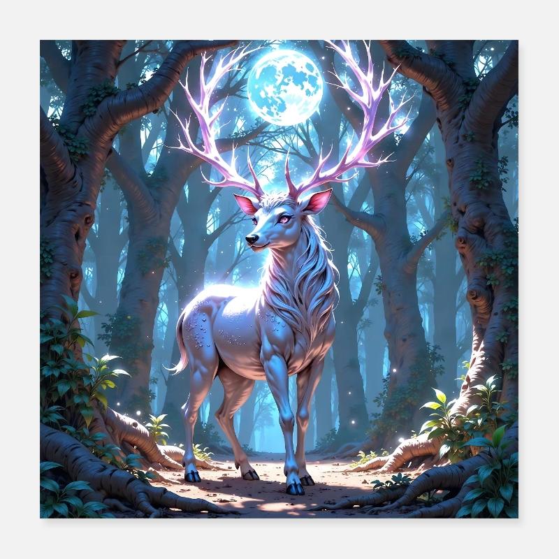 Power Animal Deer under the Moonlight Poster 16" x 16" (40x40 cm)