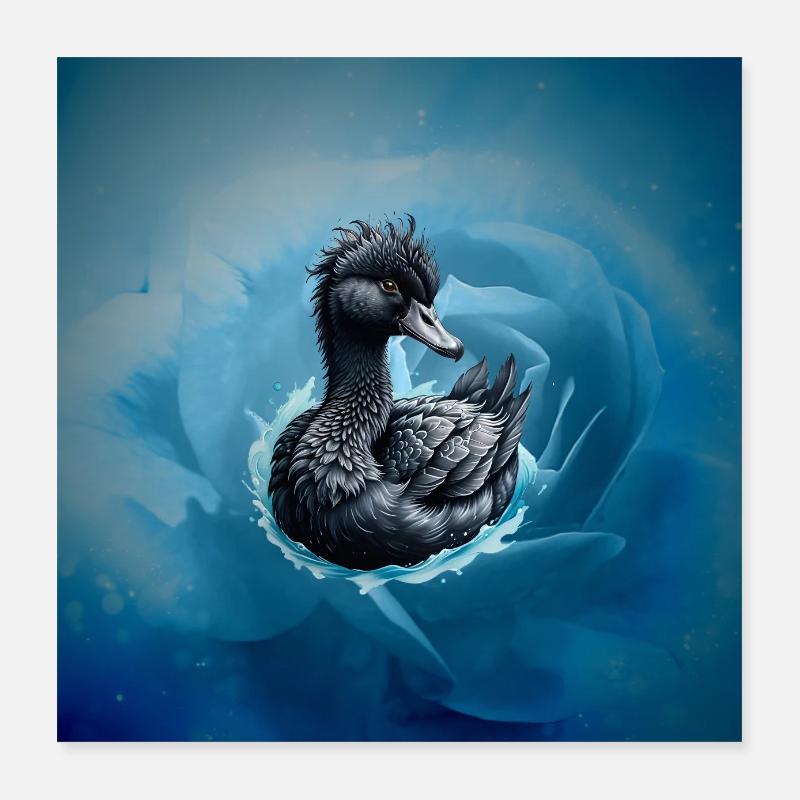 Der schwarze Schwan und die blaue Rose. Poster 40x40 cm