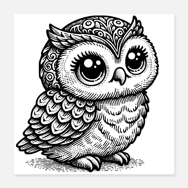 Mystische Eule – Schwarze Tier-Silhouette Poster 40x40 cm