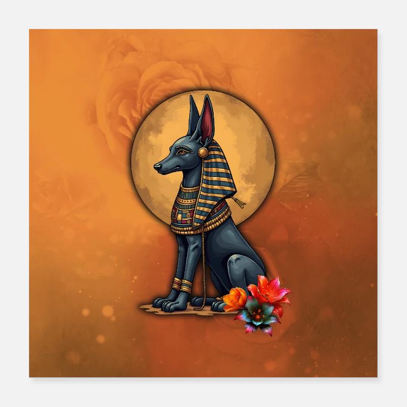 Anubis under the moonlight. Poster 16" x 16" (40x40 cm)