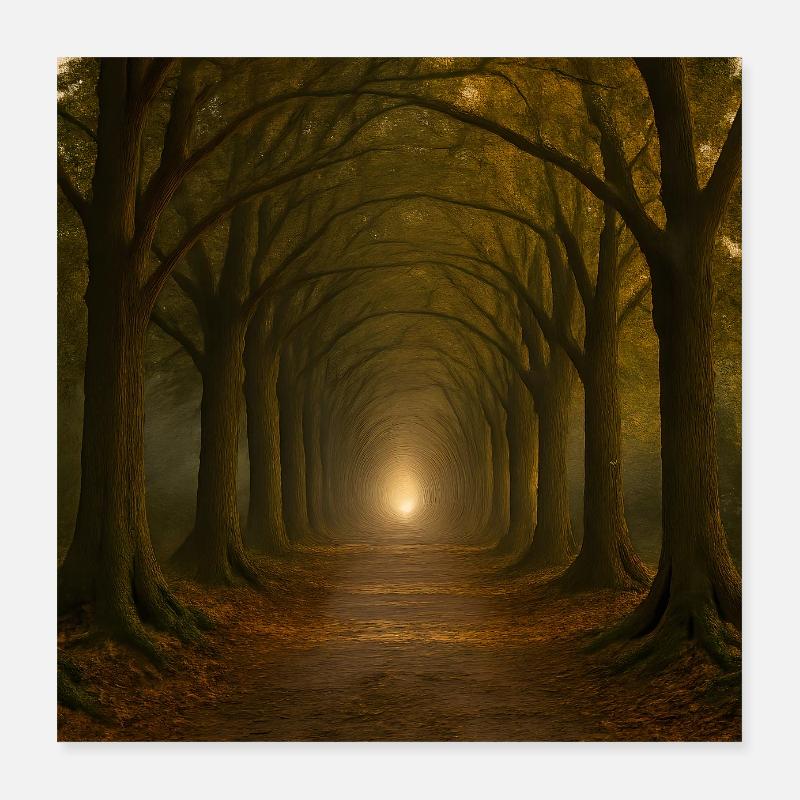 Mystical tree path in the autumn light Poster 16" x 16" (40x40 cm)