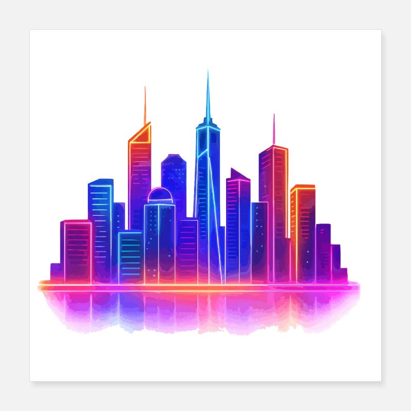 Néon Skyline City Poster 40 x 40 cm