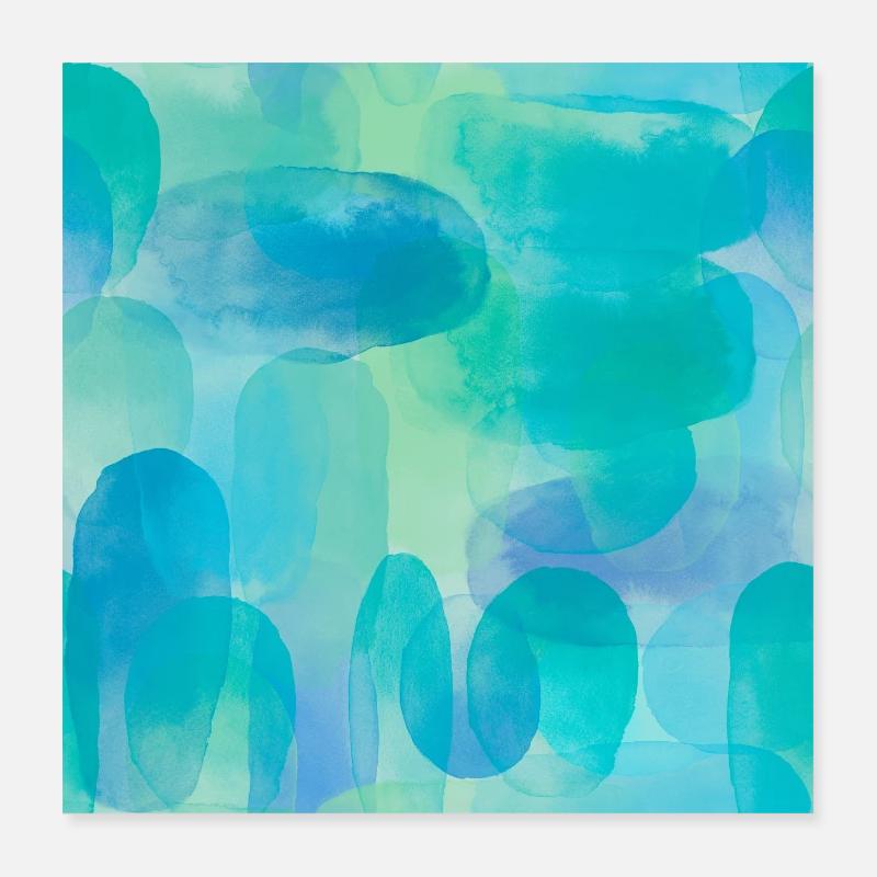 Aquarelles dans les tons bleus et verts - Poster 40 x 40 cm - blanc