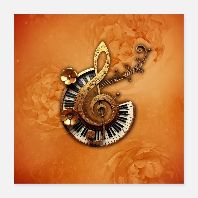 Abstract Musical Style with Florals Poster 16" x 16" (40x40 cm)