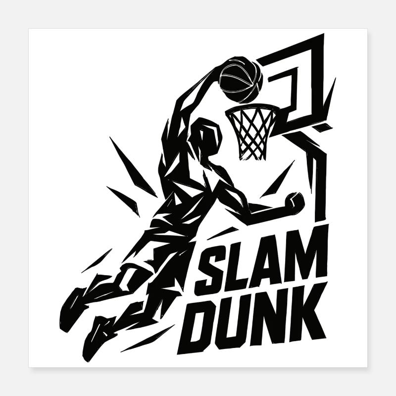 Basketball Slam Dunk Throw Player Dunking Gift Poster 16" x 16" (40x40 cm)