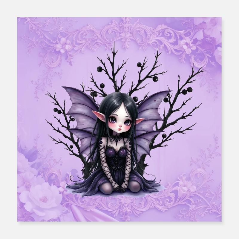 Vampir Fee Mädchen auf dunklem Baum Poster 40x40 cm
