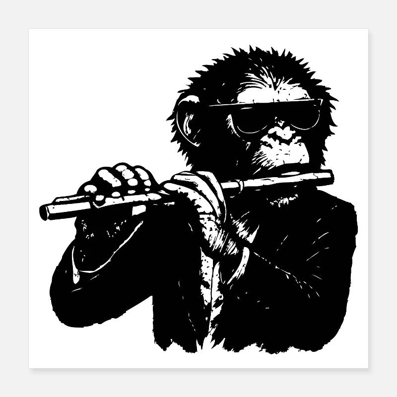 Querfloten Affe im Affenorchester Poster 40x40 cm