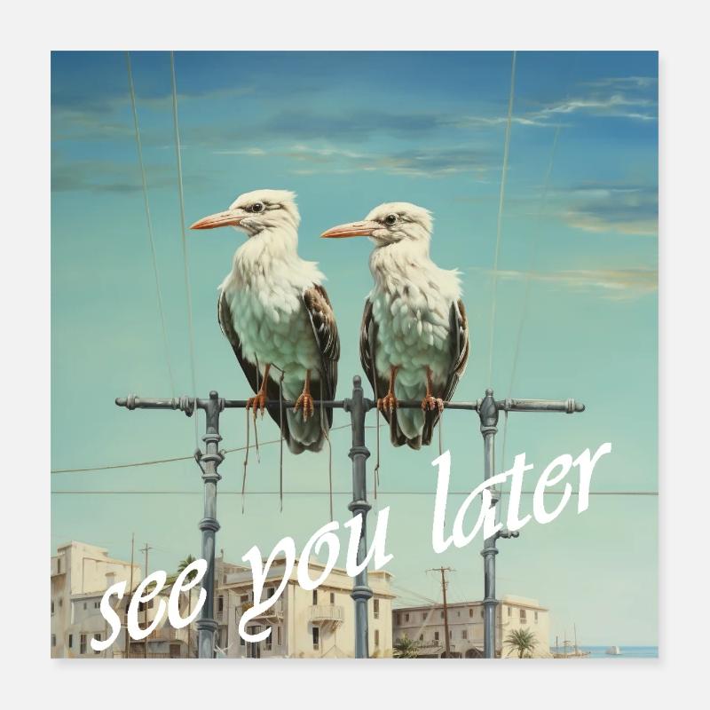 À plus tard Lettrage 2 Oiseaux Pôle Humour Poster 40 x 40 cm