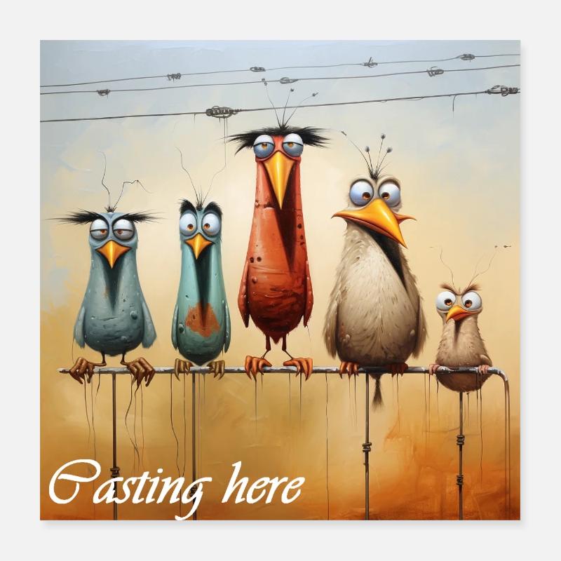 Casting Here Lettering 5 Funny Birds Rod Poster 16" x 16" (40x40 cm)