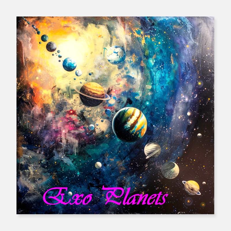 Exo Planets Lettering Universe Planetary Explorer Poster 16" x 16" (40x40 cm)