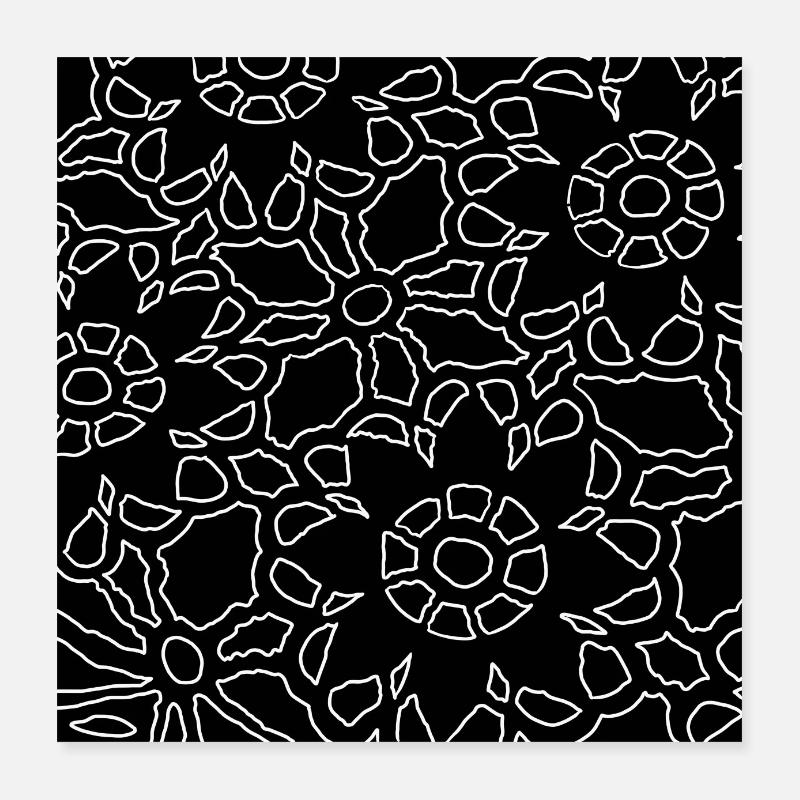 Ingenious Floral Pattern White Black Lace Poster 16" x 16" (40x40 cm)