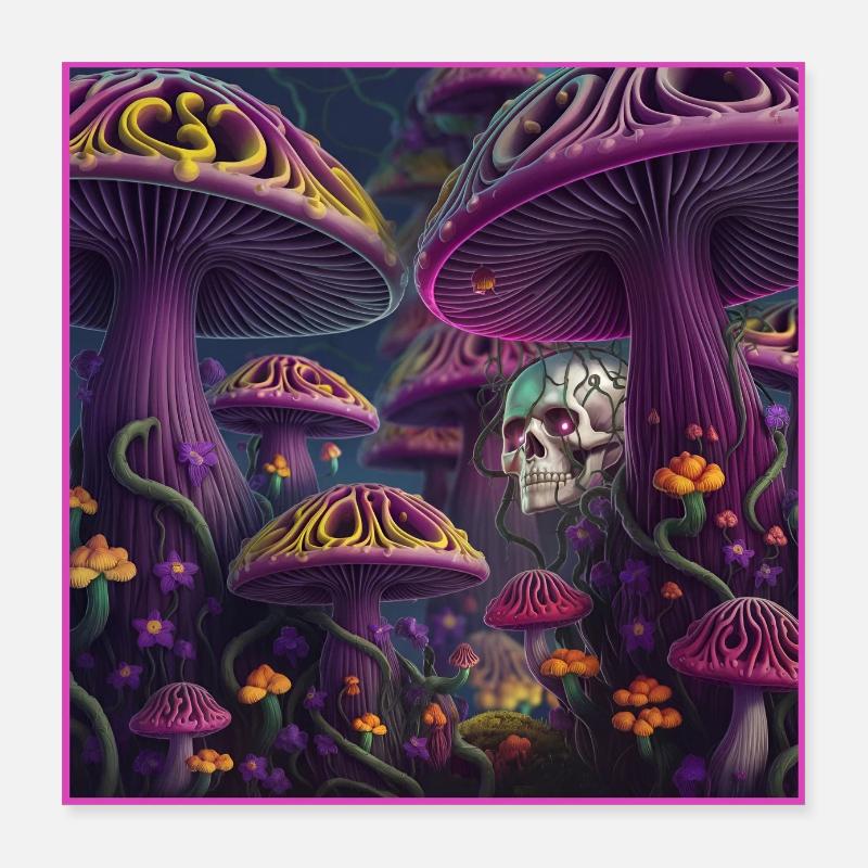 Mystic Mushroom Skull Forest Poster 16" x 16" (40x40 cm)