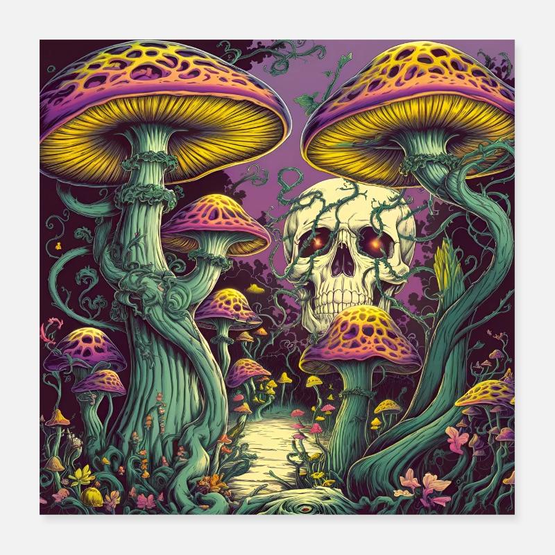 Conception de crâne de forêt de champignons Poster 40 x 40 cm