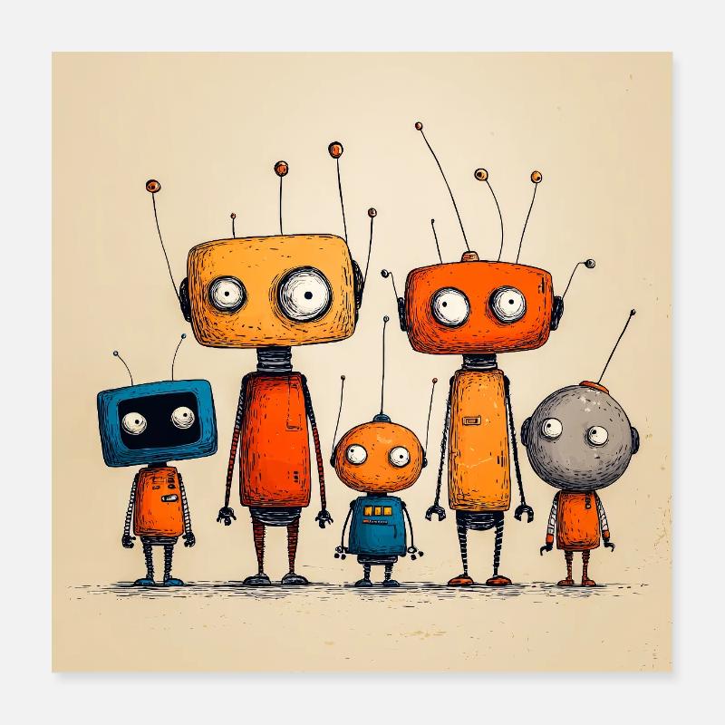 Childish Friendly Robot Poster 16" x 16" (40x40 cm)