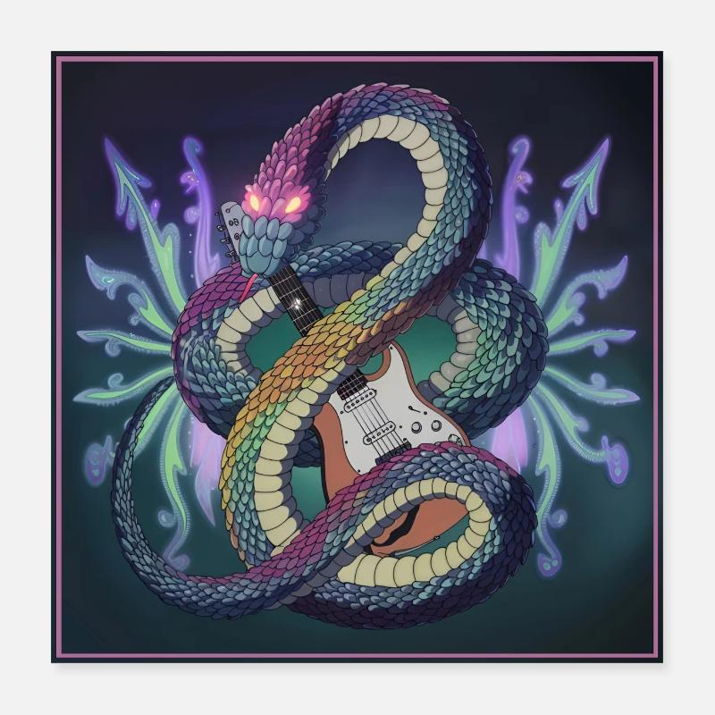 Mythical Serpent Guitar Illustration Poster 16" x 16" (40x40 cm)