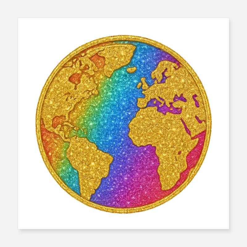 Glitter Earth World Glitter Gold Sequins Poster 16" x 16" (40x40 cm)
