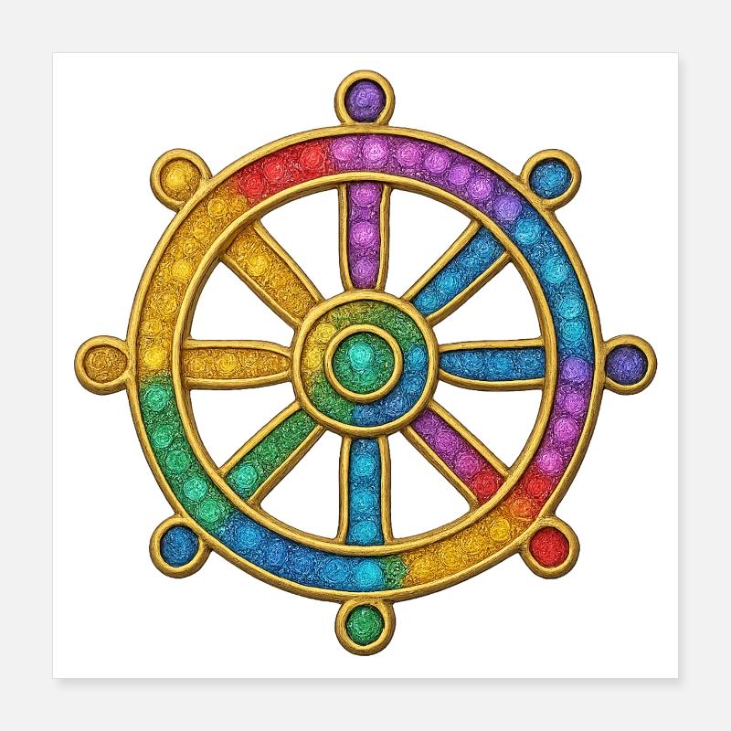 Dharma Roue Bouddhisme Octuple Sentier Glitter Poster 40 x 40 cm
