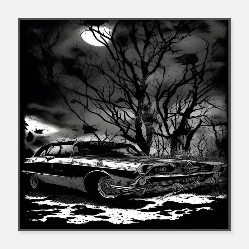 Vintage Classic Car Under Haunted Tree Poster 16" x 16" (40x40 cm)