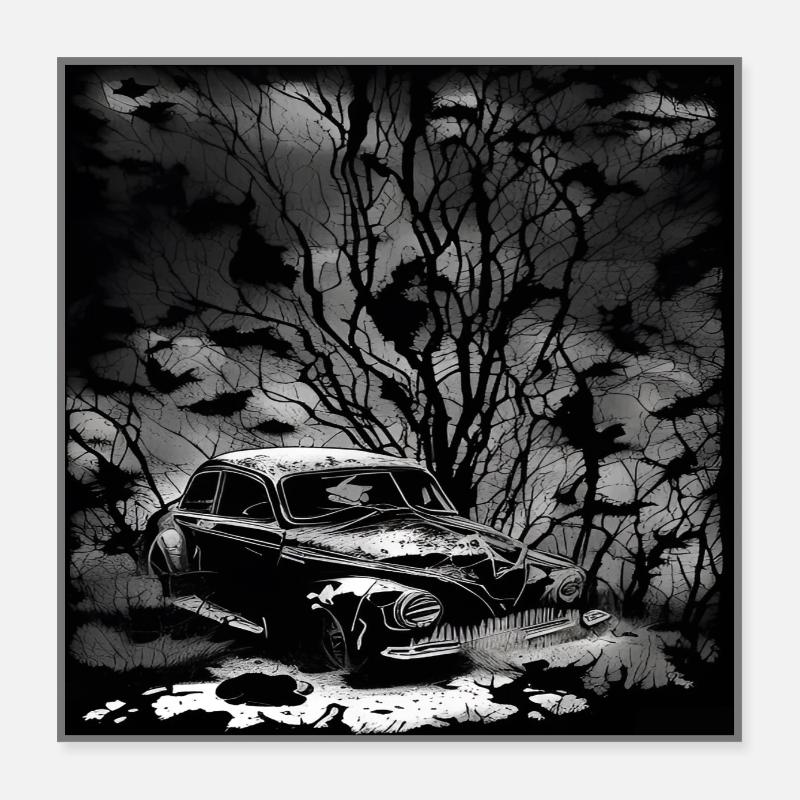 Dunkler Wald Oldtimer Illustration Poster 40x40 cm