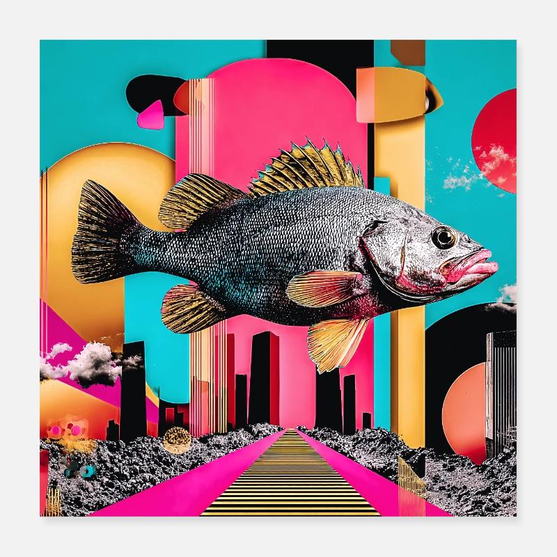 Poisson flottant, collage créatif Poster 40 x 40 cm