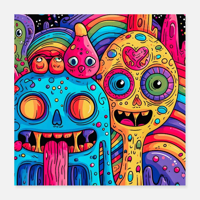Colorful psychedelic fantasy creatures Poster 16" x 16" (40x40 cm)