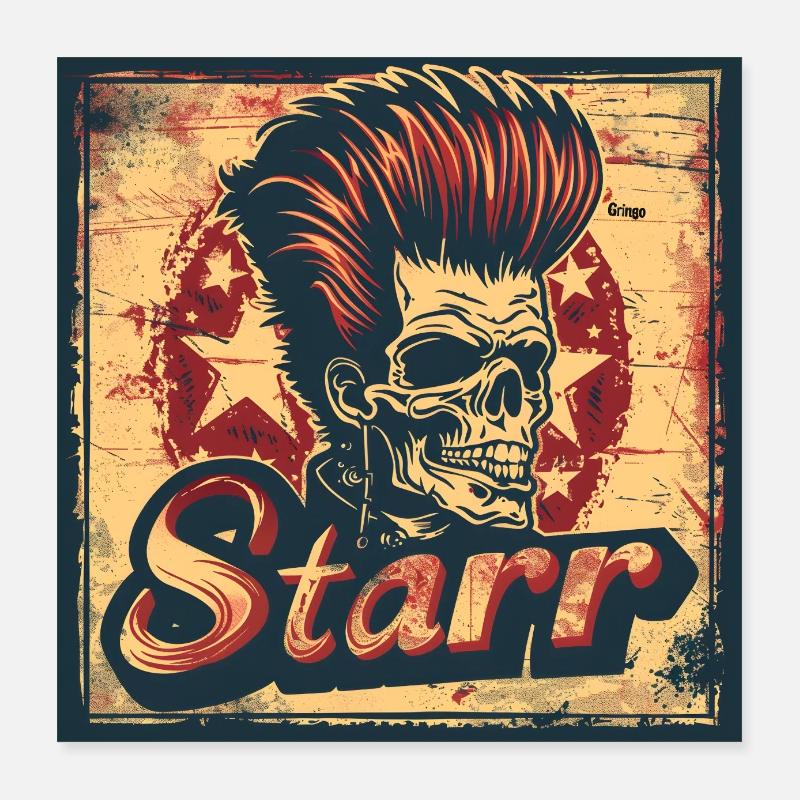 Punkrock-Stil Schädel Illustration Poster 40x40 cm