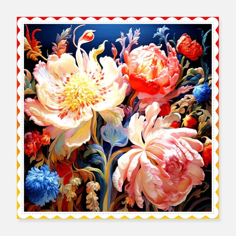 Vivid floral composition on dark background Poster 16" x 16" (40x40 cm)