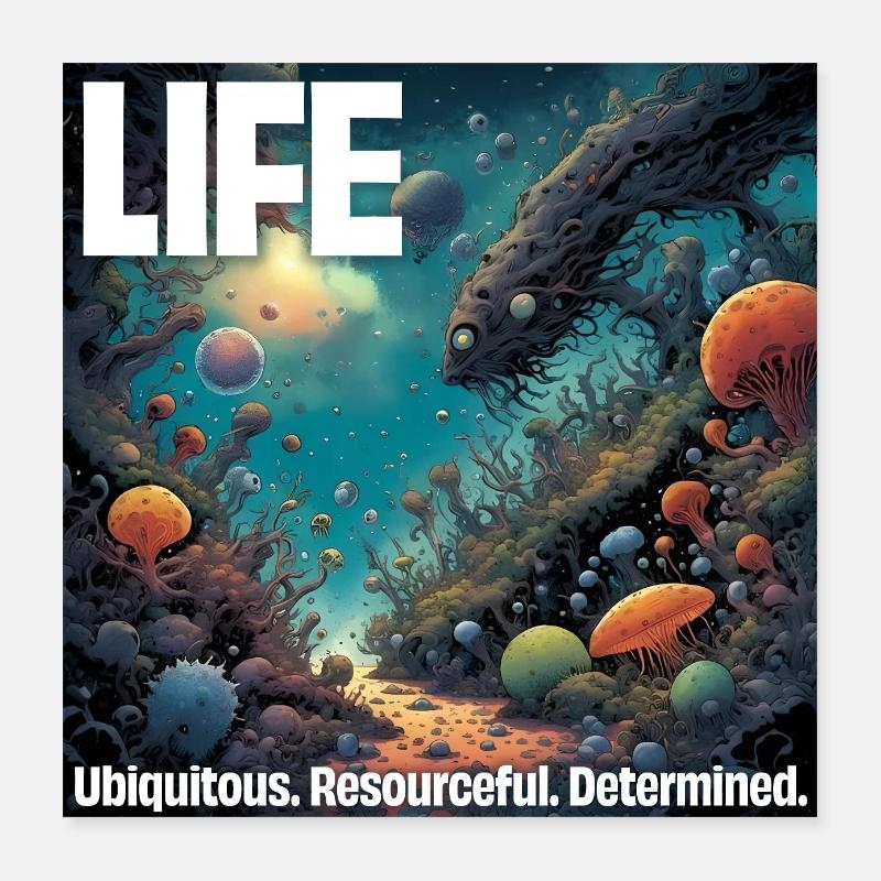 La vie : Omniprésente. Débrouillard. Déterminé. Poster 40 x 40 cm