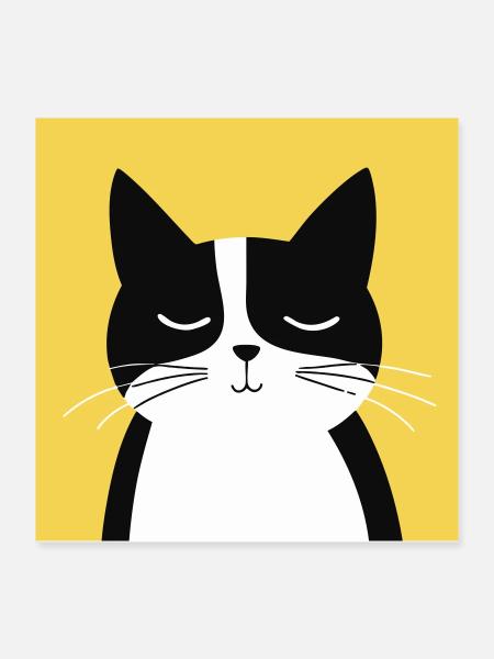 Minimalist Black and White Cat - Poster 16" x 16" (40x40 cm) - white - Front