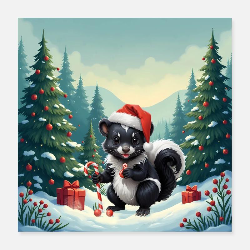 Moufette de Noël dans la forêt enneigée Poster 40 x 40 cm
