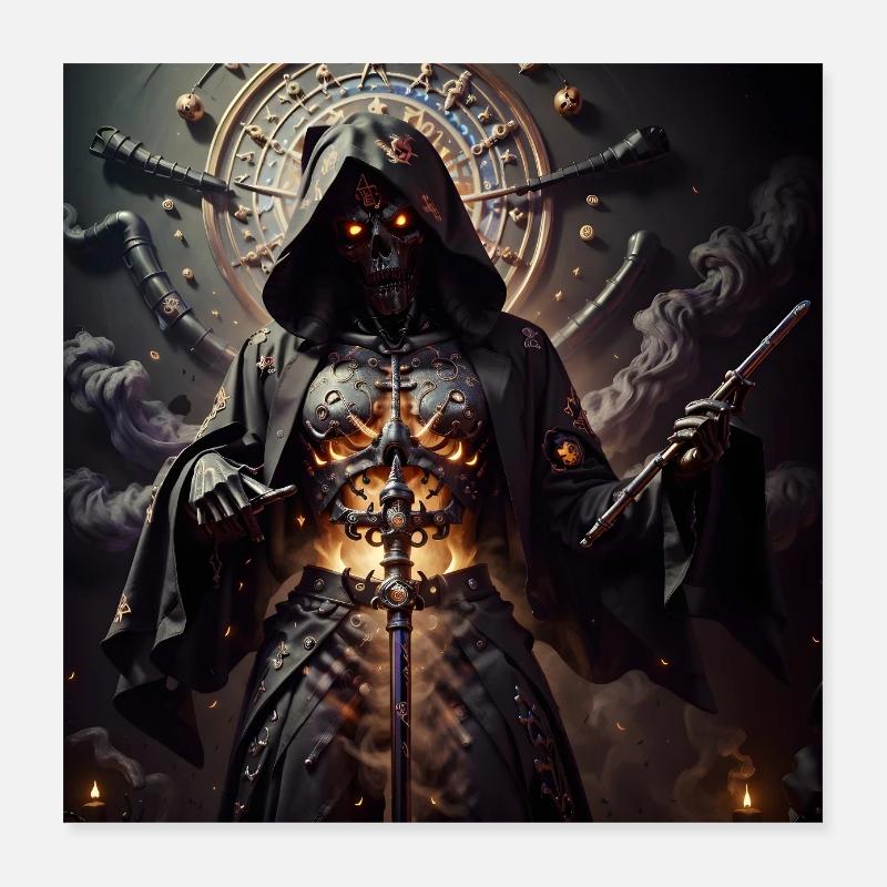 Der Sensenmann La Parca Halloween - Poster 40x40 cm - Weiß